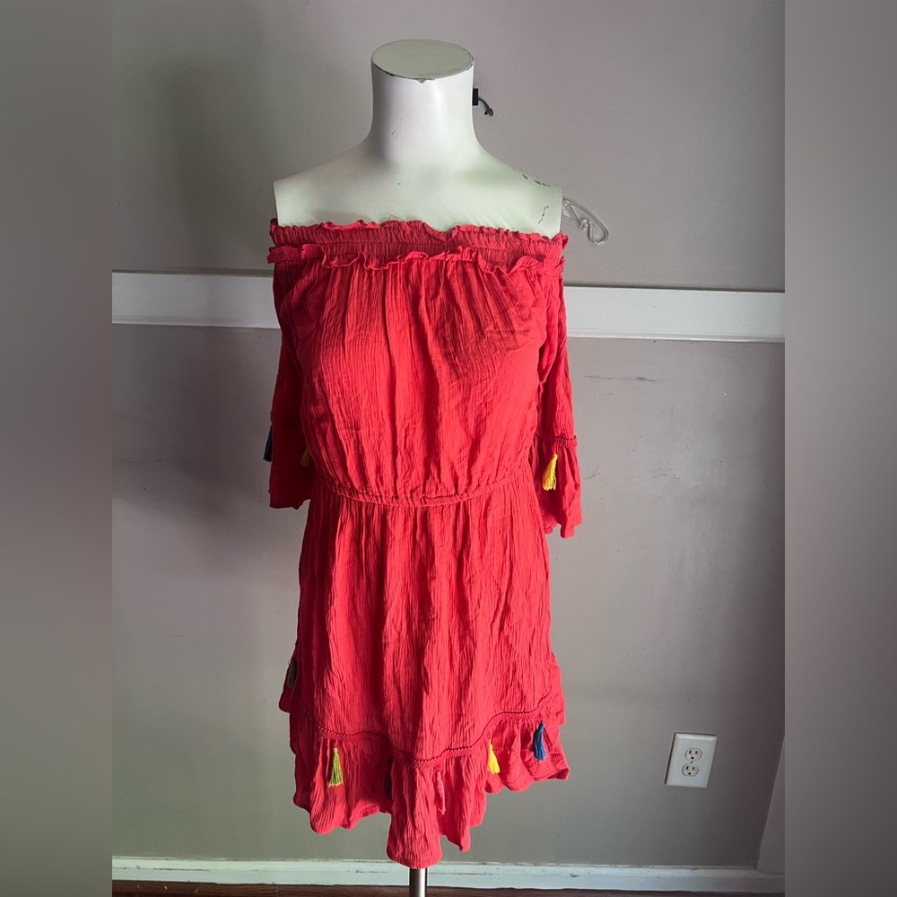 Blush Vibrant Coral Off-Shoulder Dress